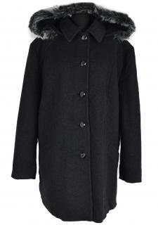 Vlněný (70%) šedočerný kabát s kapucí Vodenka XXXL+