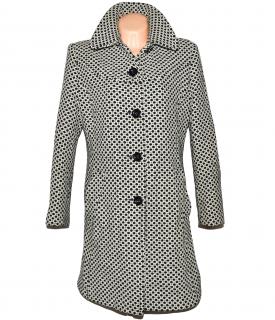 Vlněný (75%) dámský černobílý puntíkovaný kabát Erich Fend 42