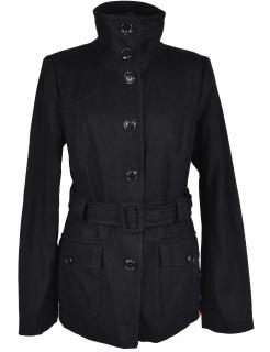 Vlněný (75%) dámský černý kabát s páskem EDC L/XL