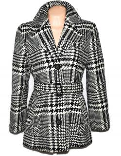 Vlněný (80%) dámský černobílý kabát s páskem - kohoutí stopa Steilmann L