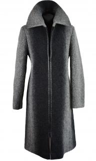 Vlněný (85%) dámský dlouhý šedočerný kabát na zip Makyta L