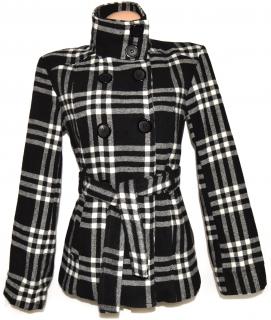 Vlněný (90%) dámský černobílý kabát s páskem M
