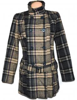 Vlněný dámský béžovo-šedý károvaný kabát s páskem F&F XS, M, L, XL, XXL, XXXL