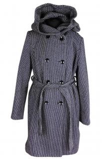 Vlněný dámský černobílý kabát s kapucí BPC   XL*