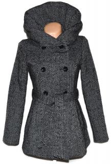 Vlněný dámský černobílý kabát s páskem a límcem AMISU 36