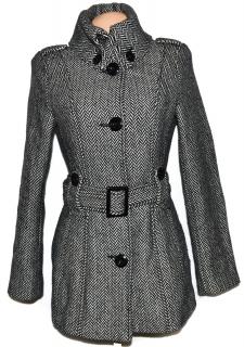 Vlněný dámský černobílý kabát s páskem AMISU XS, S, M, L