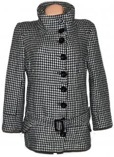 Vlněný dámský černobílý kabát s páskem - kohoutí stopa NEW LOOK XL