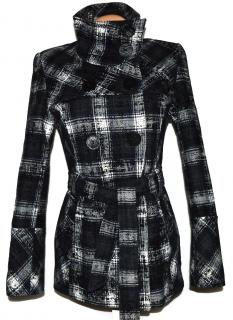 Vlněný dámský černobílý kabát s páskem M