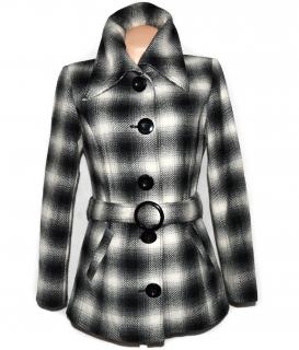 Vlněný dámský černobílý kabát s páskem Montego 40