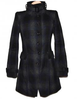 Vlněný dámský černomodrý kostkovaný kabát Clockhouse M