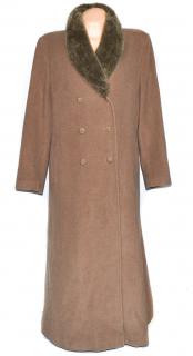 Vlněný dámský dlouhý béžový kabát s kožíškem XXL