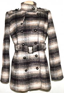 Vlněný dámský hnědobéžový kabát s páskem Miss Sixty L