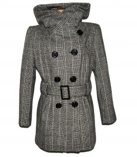 Vlněný dámský hnědočerný kabát s páskem a límcem PACO XL