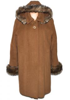 Vlněný dámský hnědý zateplený kabát s kapucí (vlna, kašmír) XXXL