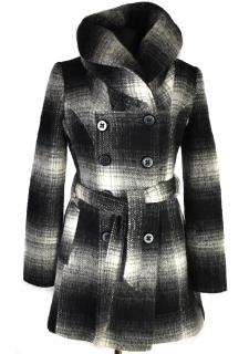 Vlněný dámský károvaný kabát s páskem F&F S/M