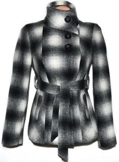 Vlněný dámský kostkovaný kabát s páskem Et Vous S