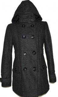 Vlněný dámský melírovaný zateplený kabát s kapucí CLOCKHOUSE XS