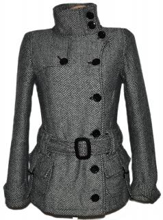 Vlněný dámský melírovaný zateplený kabát s páskem TERRANOVA M