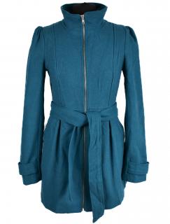 Vlněný dámský modrý kabát s páskem H&M S