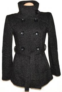 Vlněný dámský šedočerný kabát s páskem AMISU 36