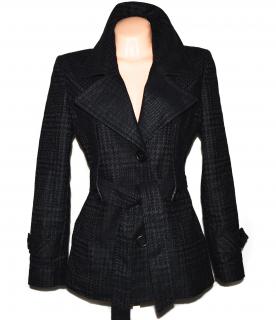 Vlněný dámský šedočerný kabát s páskem - kohoutí stopa OZETA 40