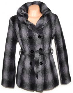 Vlněný dámský šedočerný kabát s páskem L