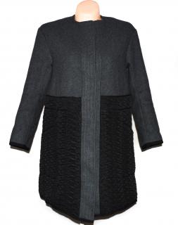 Vlněný dámský šedočerný zateplený kabát H&M 34