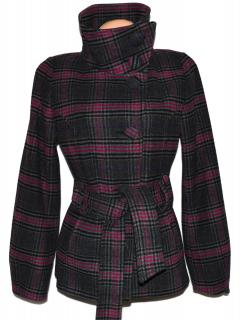 Vlněný dámský šedorůžový kabát s páskem H&M 34,36,40