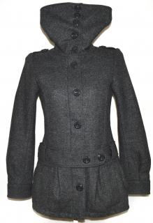 Vlněný dámský šedý kabát na zip s páskem H&M 36