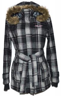 Vlněný dámský šedý kabát s páskem a kapucí Henleys XL