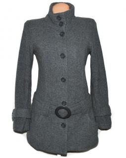 Vlněný dámský šedý kabát s páskem M