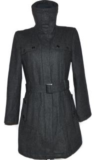 Vlněný dámský šedý kabát s páskem Montego L