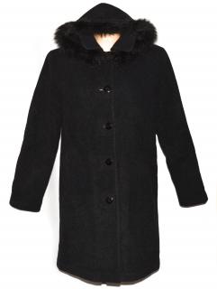 Vlněný dámský zateplený šedočerný kabát s kapucí L