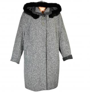 Vlněný dámský zimní kabát s kapucí s pravým kožíškem Ava styl 54