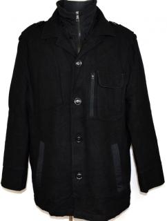 Vlněný pánský černý kabát na zip, knoflíky Marks&Spencer XL