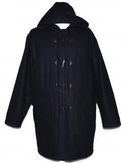 Vlněný pánský modrý zateplený kabát s kapucí XL