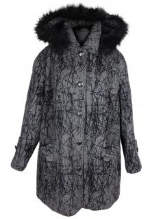 Vlněný šedočerný kabát s kapucí XXXL+    *