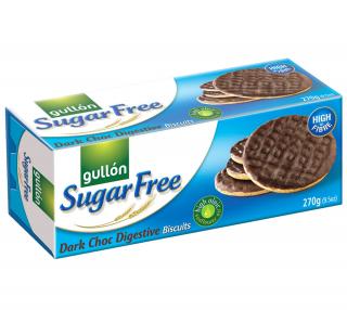 Gullón Celozrnné pšeničné sušenky polomáčené v tmavé čokoládě bez cukru, se sladidlem 270 g