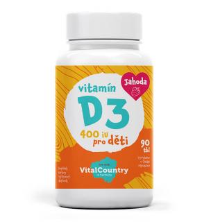 Vitamín D3 pro děti JAHODA 400IU 90 tablet