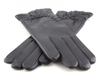 Dámské kožené rukavice Bohemia Gloves s nařasením  - černé Velikost: 7,5