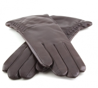 Dámské kožené rukavice Bohemia Gloves s řasením na bocích - tmavě hnědé Velikost: 6,5