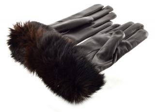 Elegantní kožené rukavice s kožešinovou manžetou Bohemia Gloves - tmavě hnědé Velikost: 7,5