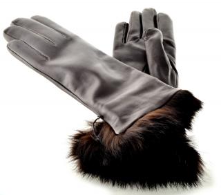 Elegantní kožené rukavice s kožešinovou manžetou Bohemia Gloves - tmavě hnědé Velikost: 7