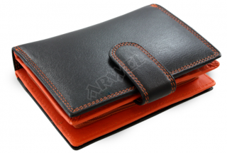 Kožená peněženka Arwel s přezkou - černooranžová