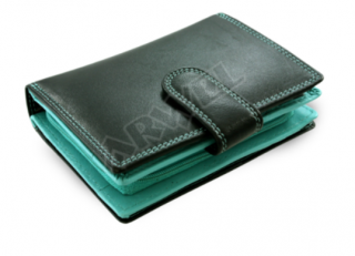 Kožená peněženka Arwel s přezkou - černootyrkysová