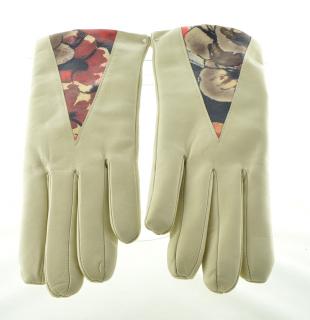 Krémové kožené dámské rukavice se vzorem květin Velikost: 7,5