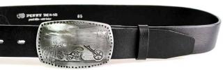 Motorkářský černý kožený opasek s plnou sponou - Penny Belts