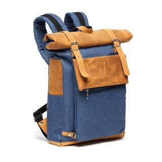 Prostorný koženo-textilní batoh , crossbody 2v1 Hajn - modrý