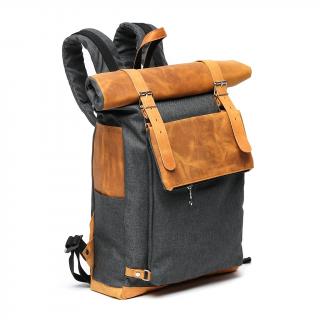 Prostorný koženo-textilní batoh , crossbody 2v1 Hajn - šedý