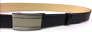 Společenský černý kožený opasek s plnou sponou - Penny Belts 115 cm